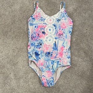 Lilly Pulitzer Girls One-Piece Swimsuit in Pink & Blue Floral